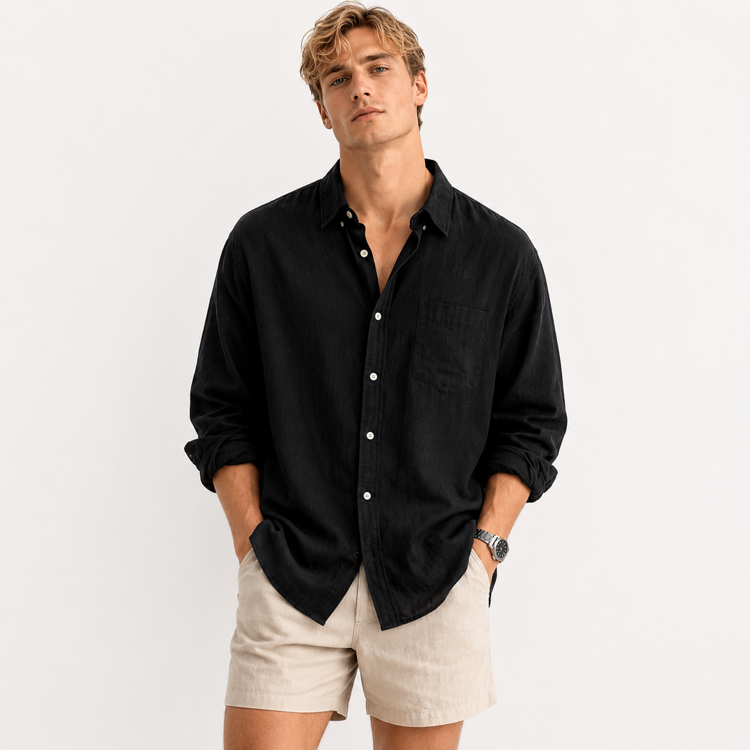 Lett herreskjorte i bomull og lin for sommeren. Pustende og komfortabel casual stil.