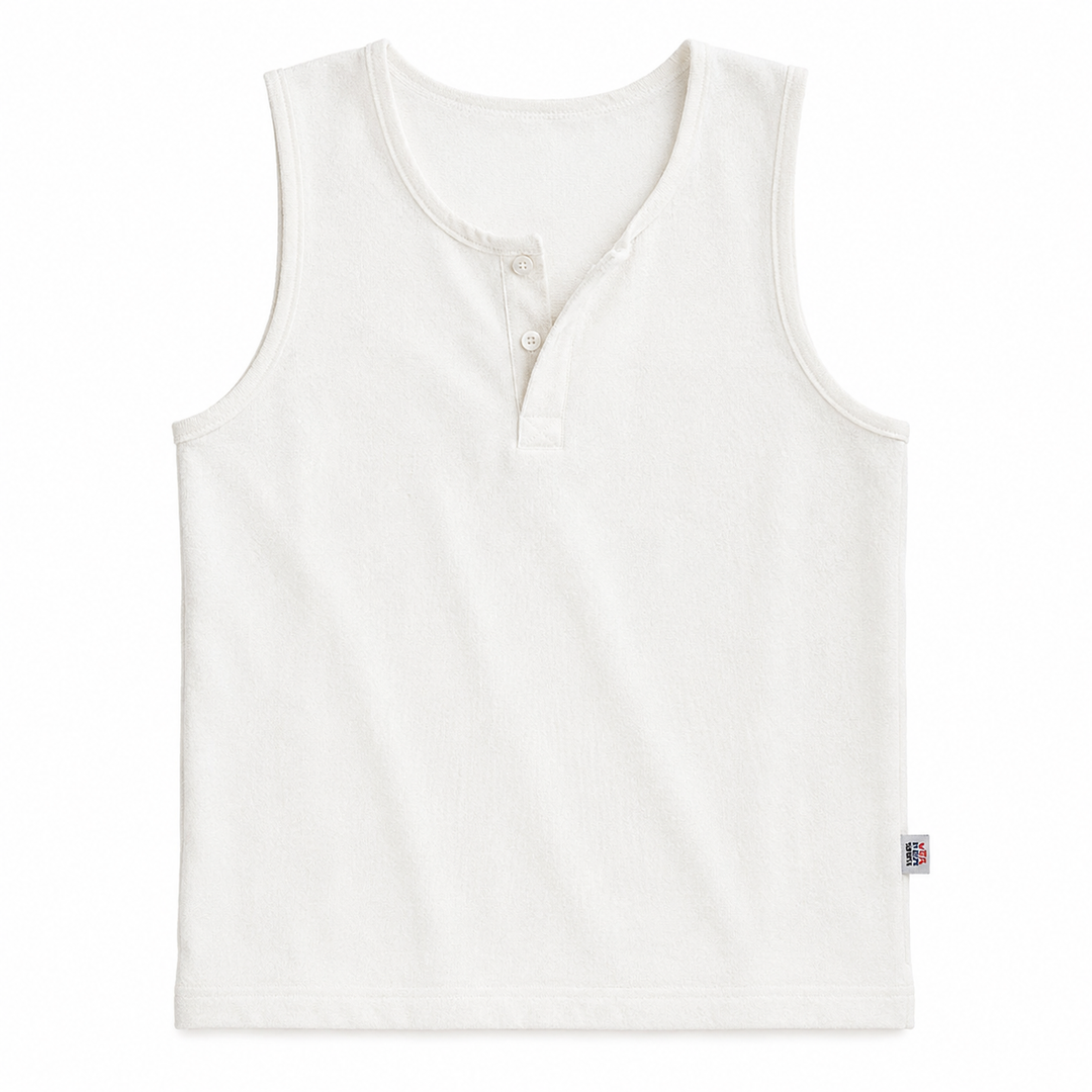 Stilig herre tanktopp i koreansk mote, ermeløs med knappedetaljer. Ideell for streetwear og sommerklær.