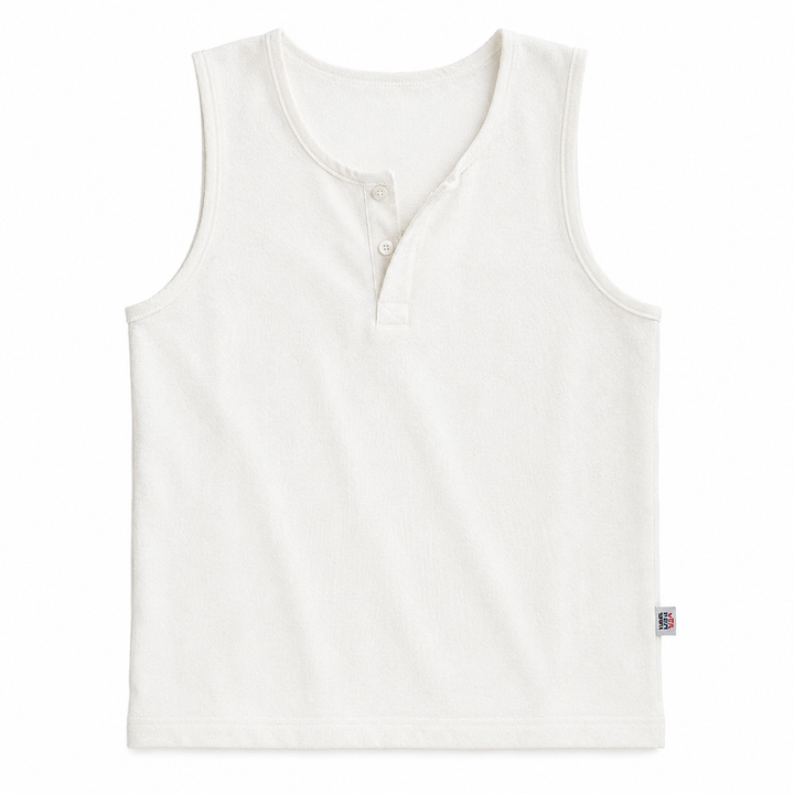 Stilig herre tanktopp i koreansk mote, ermeløs med knappedetaljer. Ideell for streetwear og sommerklær.