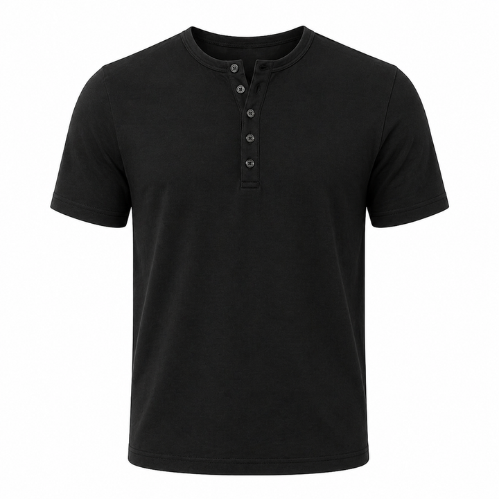 Komfortabel Henley t-skjorte for herre. Slim fit design med knapper, egnet for fritid og hverdag.