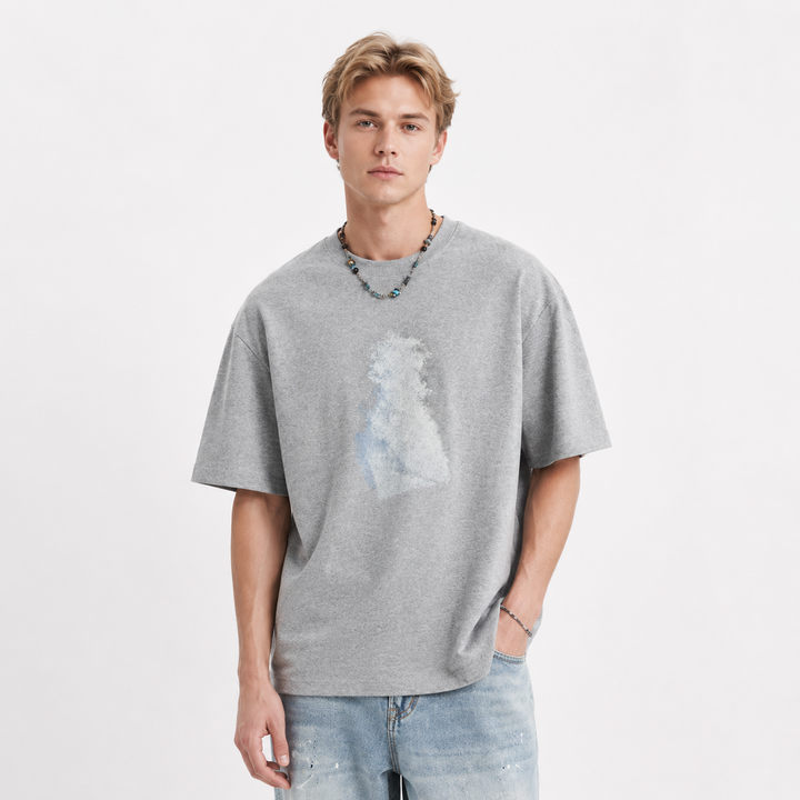 Menns bomull T-skjorte med trendy grå/svart gradient rutemønster. Komfortabel og stilfull for streetwear.