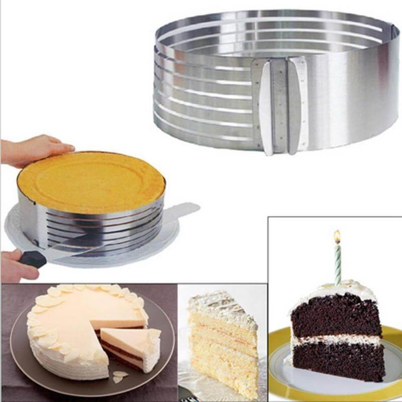 Rustfritt stål kakeskjærer, justerbar for å lage perfekte lag i enhver kake.
