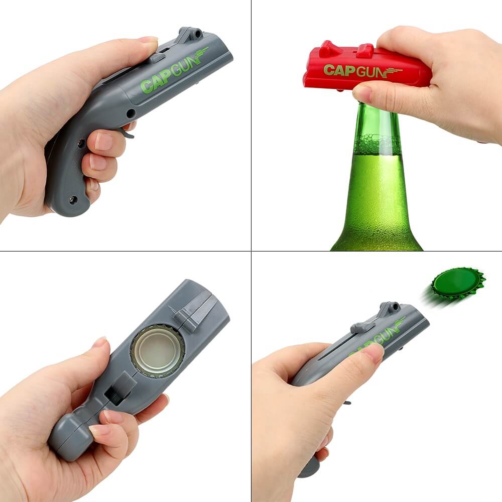 Innovativ flaskeåpner med innebygd korkpistol, et morsomt tillegg til enhver fest.