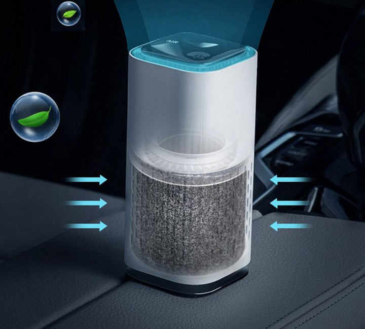 Smart, bærbar gadget: universell luftrenser forbedrer luftkvaliteten og fjerner lukt i bil og hjem.