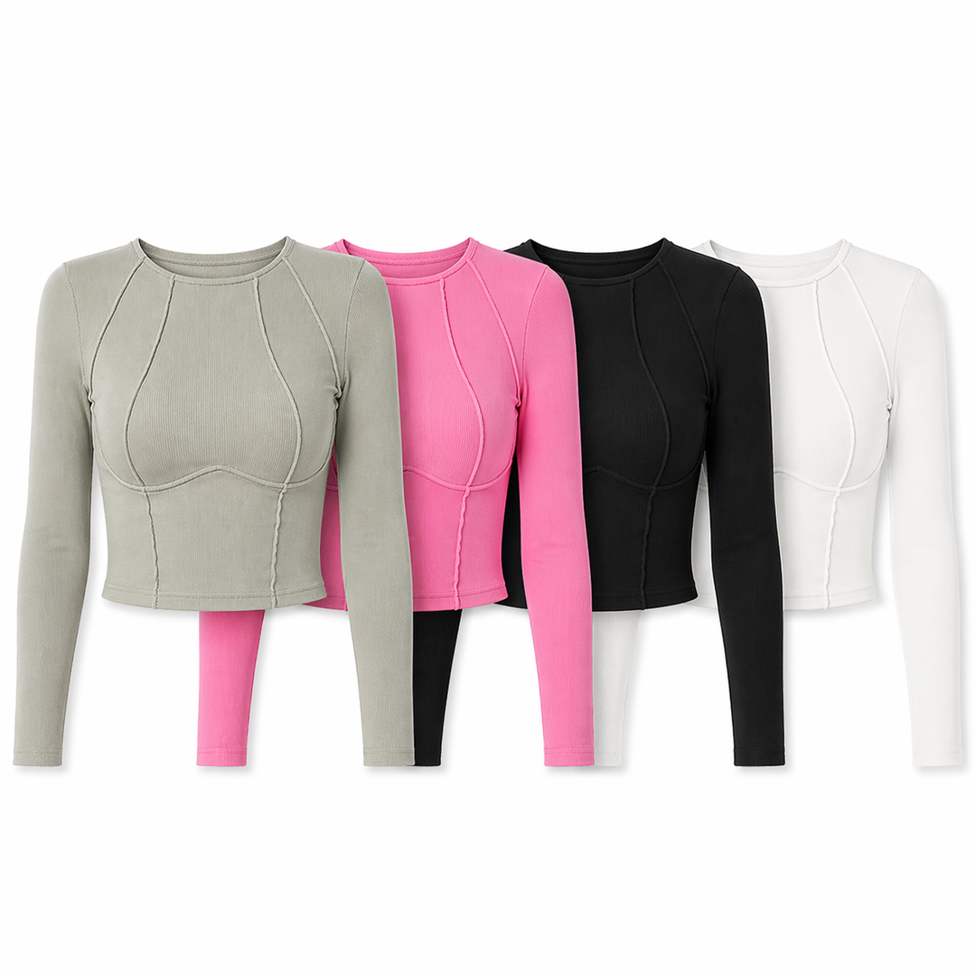 Ensfarget dame basic topp, langermet, tettsittende, perfekt for lag-på-lag og hverdagsbruk.