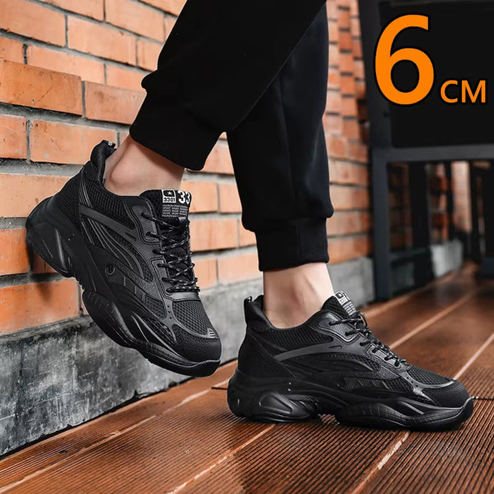 Moderne herremote joggesko med 6 cm skjult løft, pustende overdel for optimal komfort.