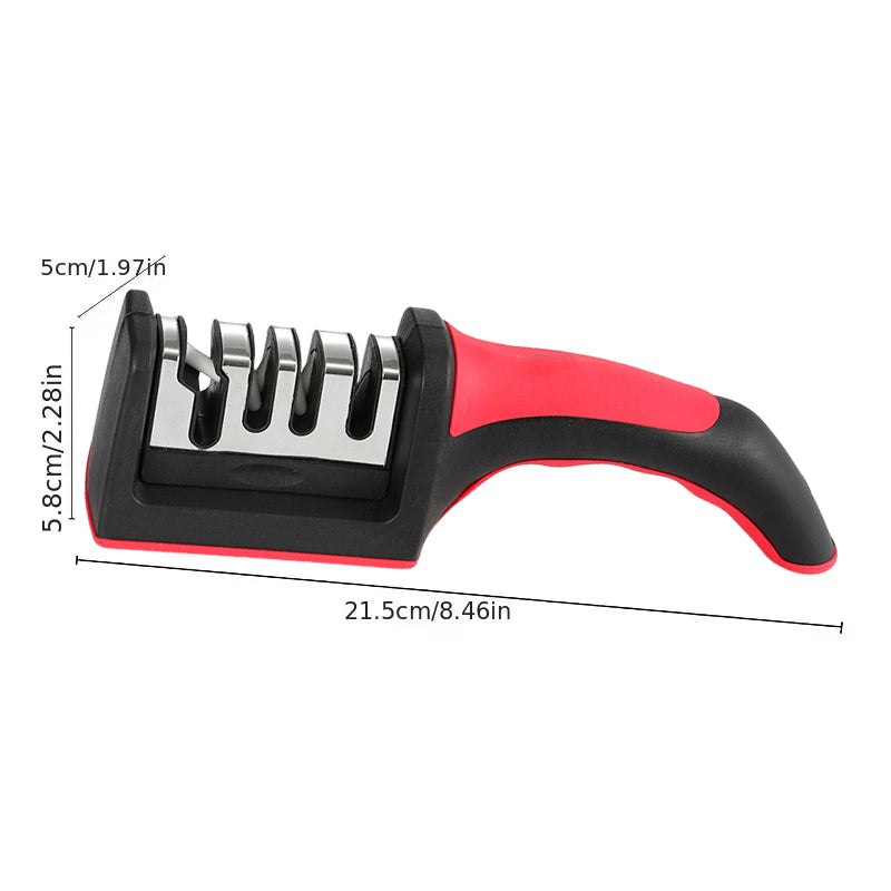 Ergonomisk håndverktøy: 4-trinns knivsliper i bruk. Få profesjonelt skarpe kniver med letthet.