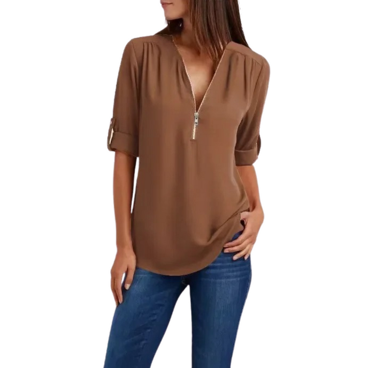 Elegant damebluse med v-hals, komfortabel passform og moderne stil for den motebevisste.