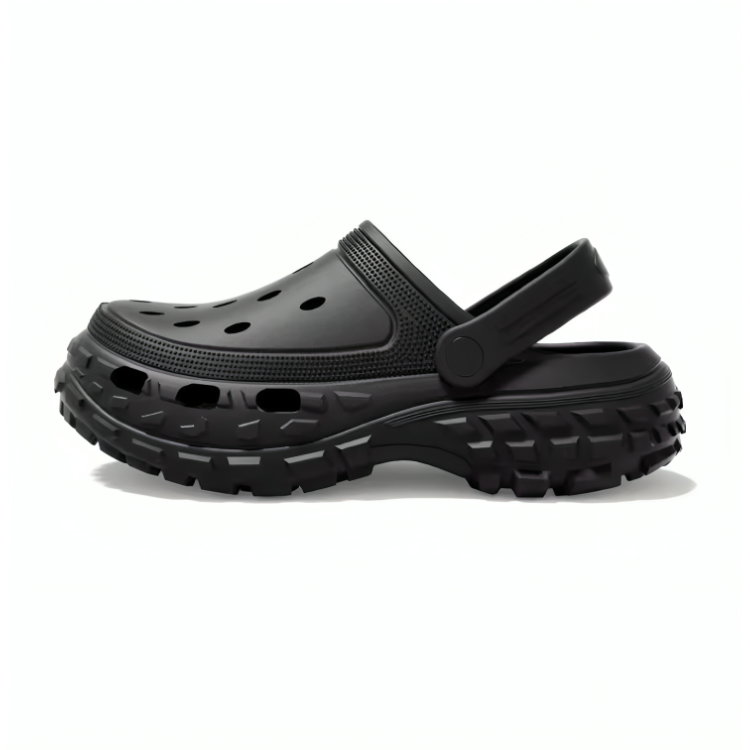Unisex clogs med robust terrengsåle i svart EVA-materiale. Komfortable og luftige fritidssko for innendørs/utendørs bruk.