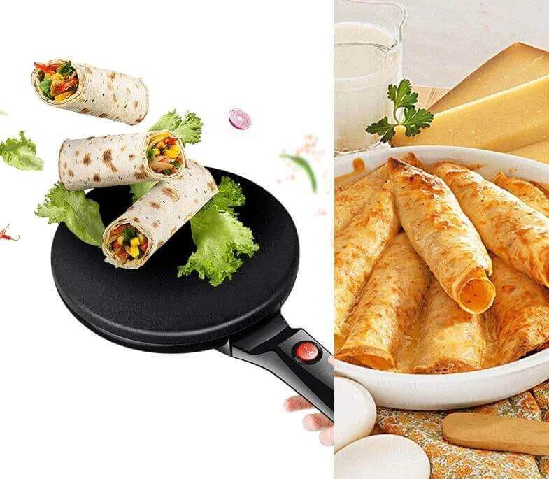 Moderne elektrisk pannekake- og crêpejern i stilrent design for ethvert kjøkken.