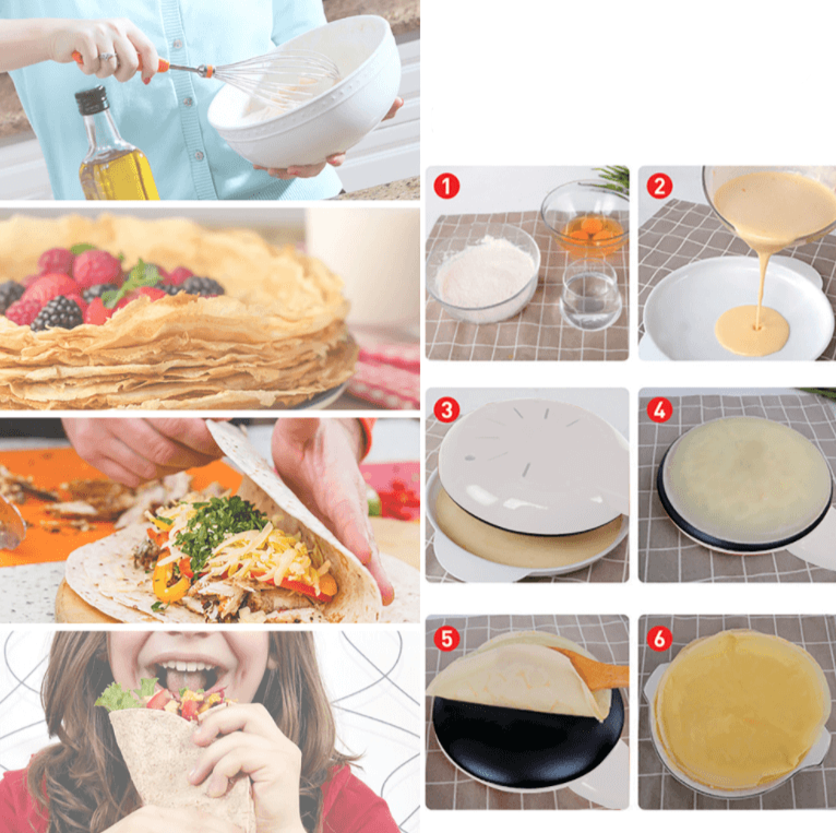 Elektrisk crêpemaker for hjemmebruk. Lag tynne, deilige crêpes uten kliss.