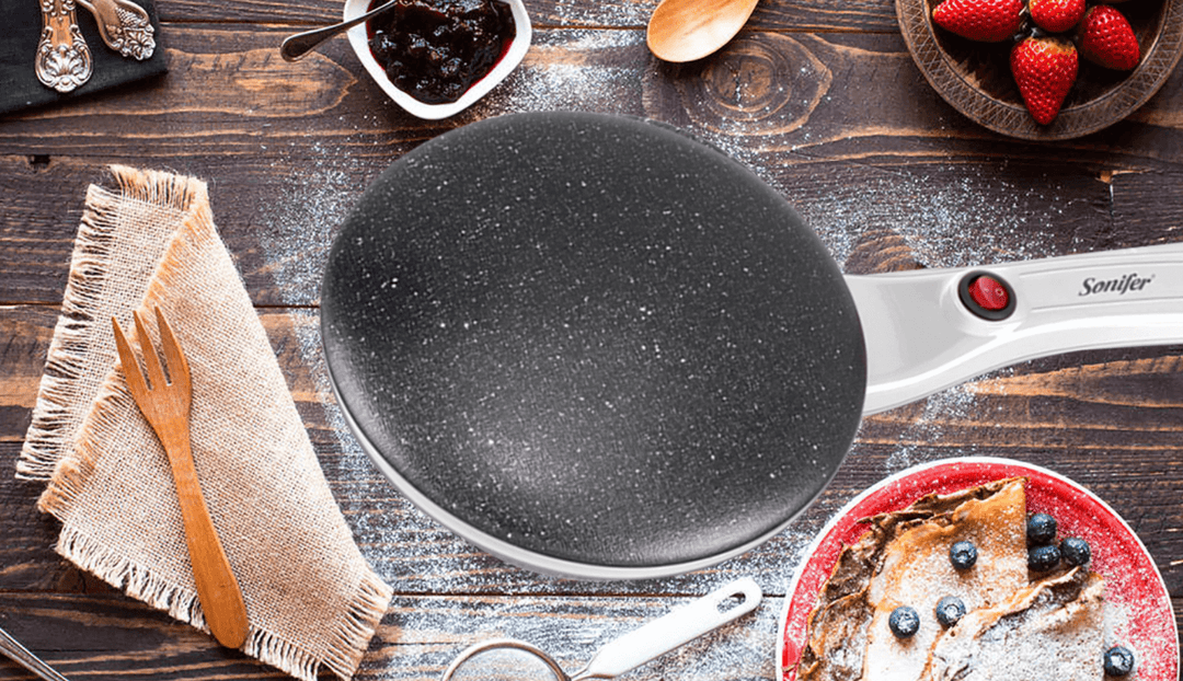 Elektrisk bakemaskin. Lag amerikanske pannekaker eller franske crêpes enkelt og raskt.