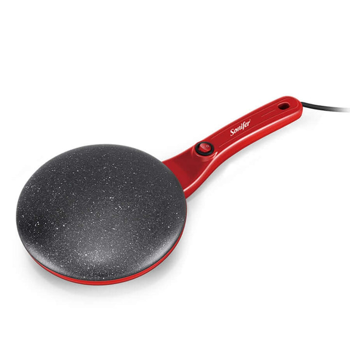 Rask frokost med dette røde, elektriske pannekakejernet. Enkel betjening, gode resultater.