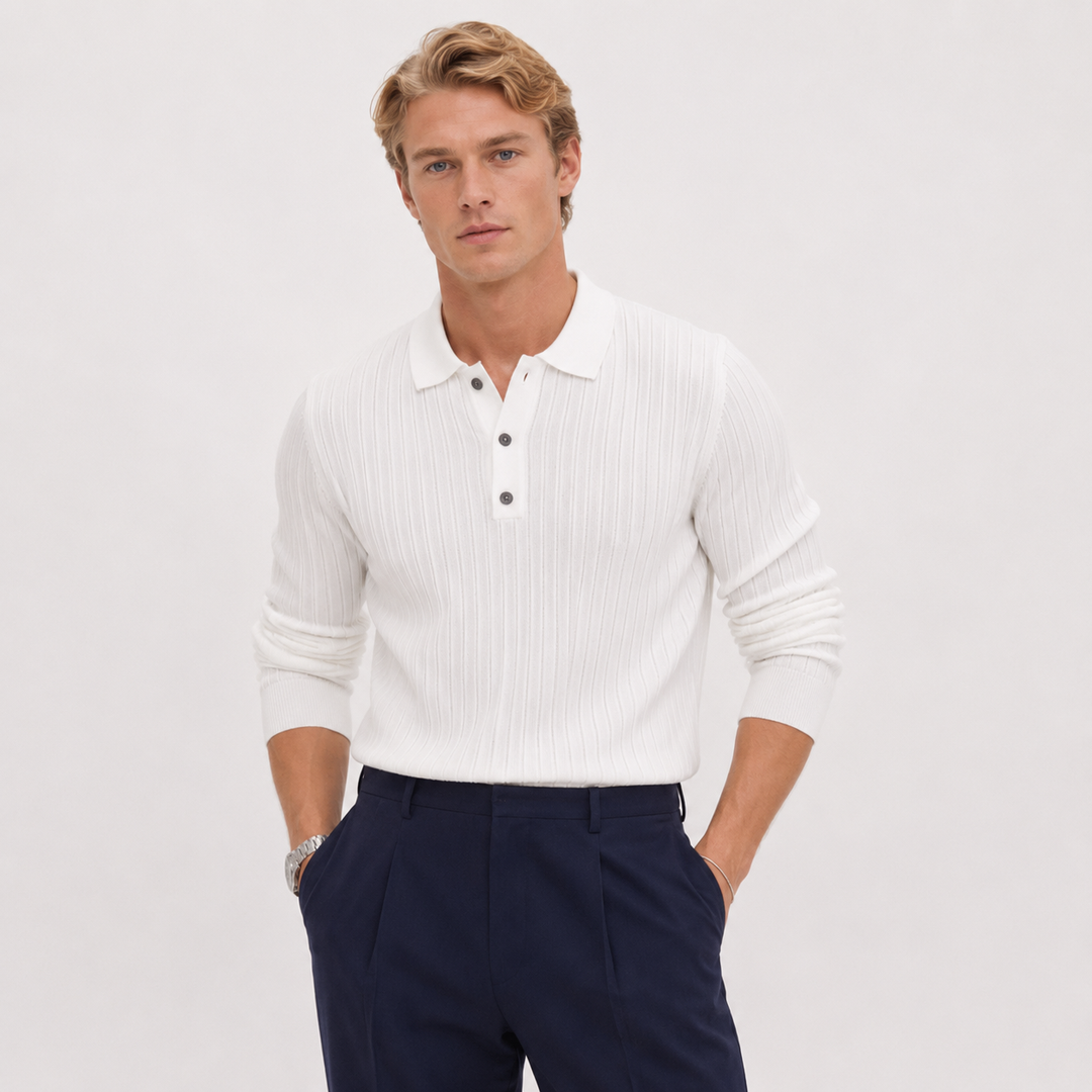 Tidløs stripet herregenser i polo stil, langermet slim fit pullover for både hverdag og jobb.