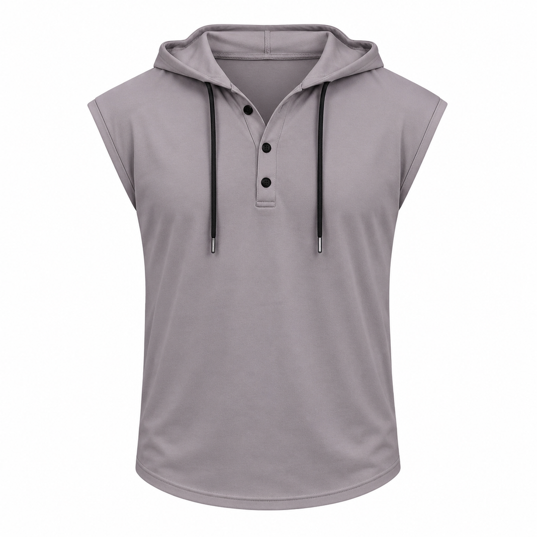 Motebevisst herre ermeløs vest med hette, allsidig for både sport og en moderne fritidslook.