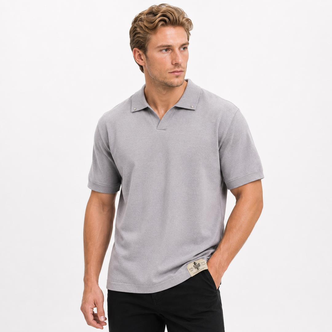 Herre vintage polo, løs passform, kortermet sommertopp med unik seagullkrage. Perfekt for casual sommerdager.