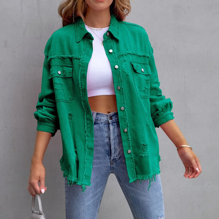 Stilig dame denimjakke, avslappet streetstyle, perfekt vår- og sommerjakke for kvinner.