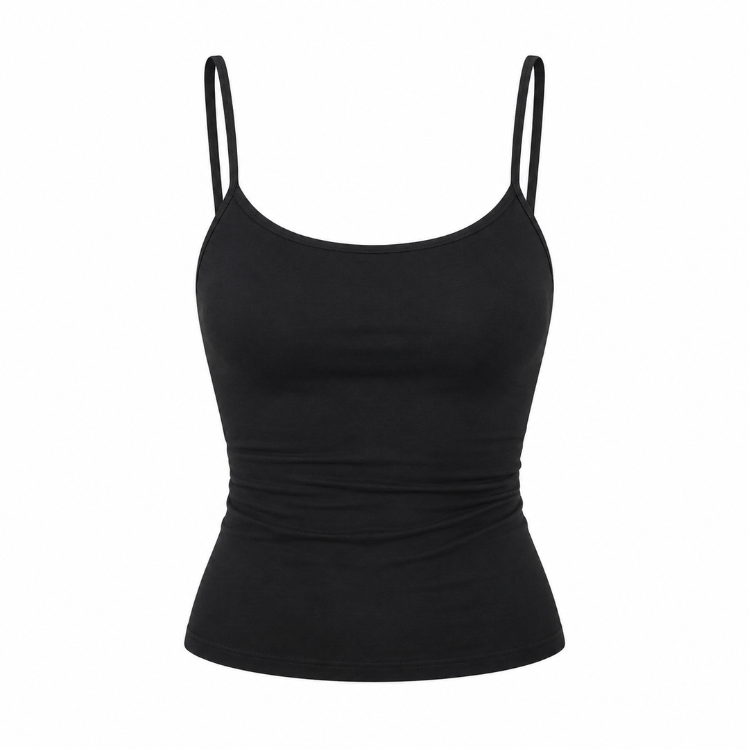 Trendy, ensfarget crop topp for kvinner med tynne spagettistropper. Perfekt for sommer, casual og trendy hverdagsstil.