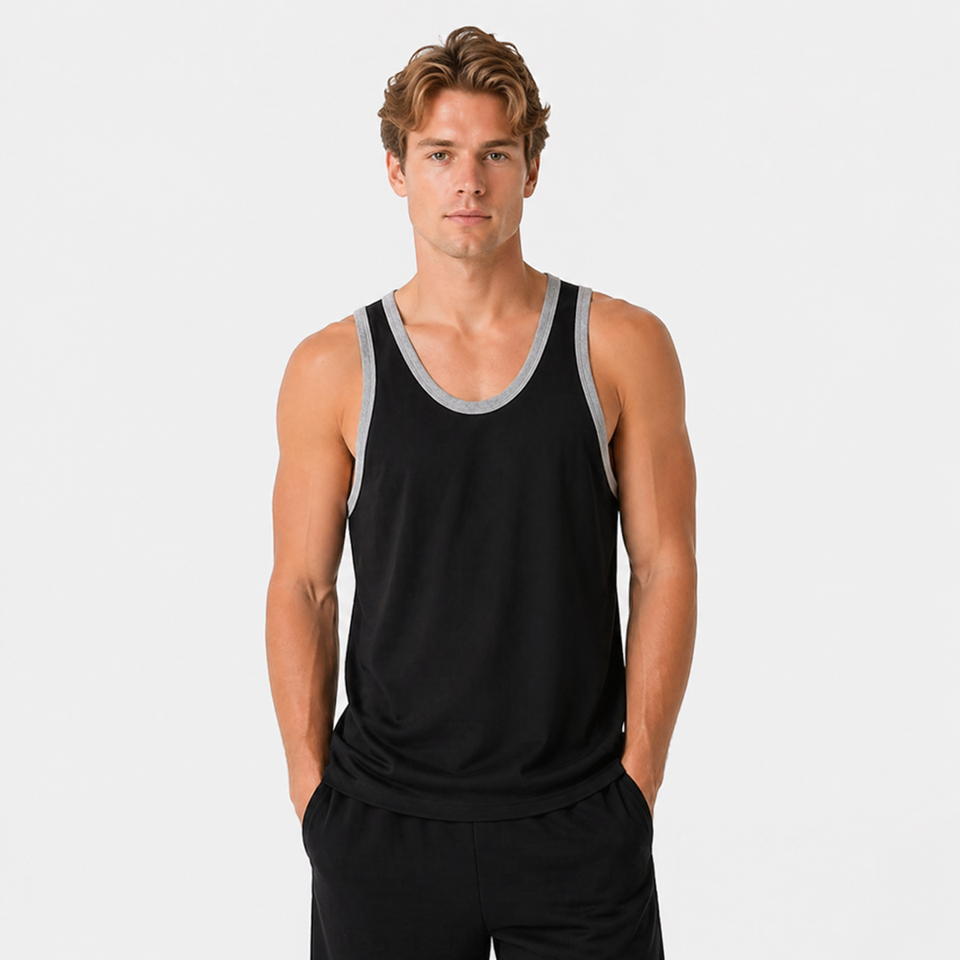 Allsidig herresinglet i bomull, pustende og komfortabel for gym, sommer og fritidsaktiviteter.