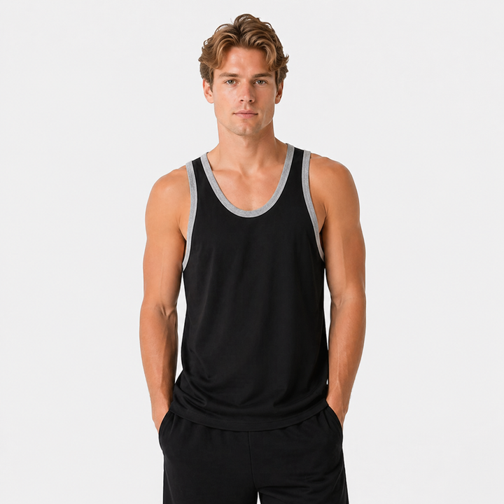 Allsidig herresinglet i bomull, pustende og komfortabel for gym, sommer og fritidsaktiviteter.