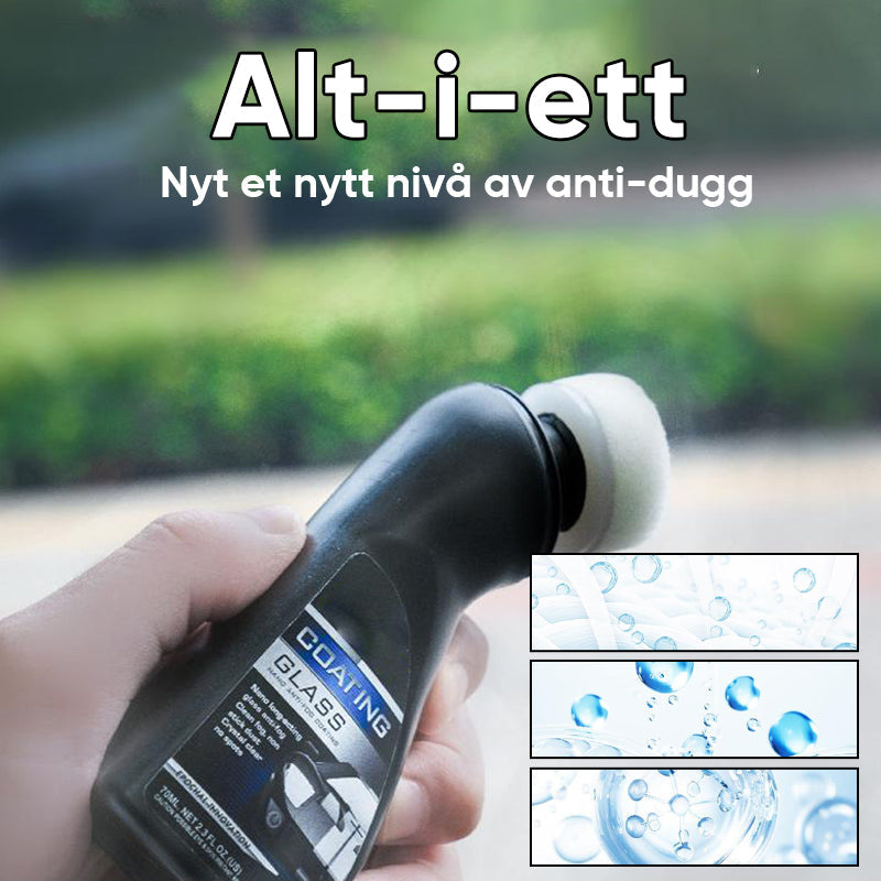 Før/etter: Klart bilvindu med anti-dugg belegg mot duggete glass. Øker sikkerhet betydelig.