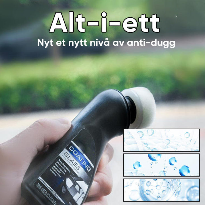 Før/etter: Klart bilvindu med anti-dugg belegg mot duggete glass. Øker sikkerhet betydelig.