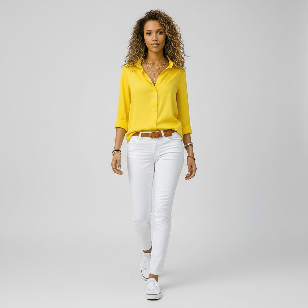 Casual chic langermet dameskjorte med knapper, perfekt for fritid.