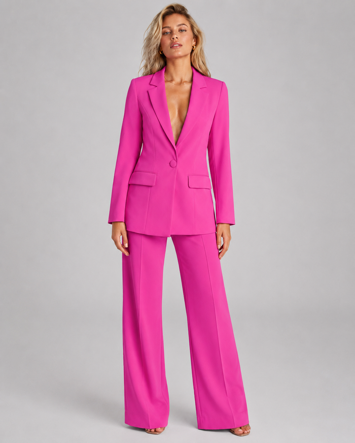Kvalitets dame blazer og buksesett, slitesterkt og elegant for langvarig bruk i business.