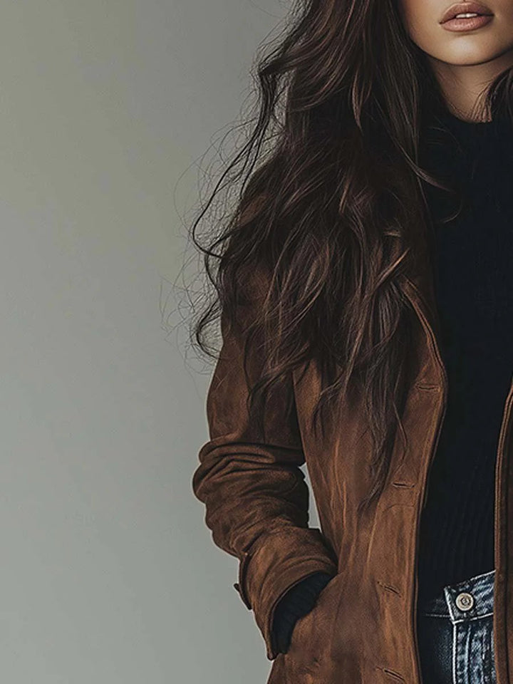 Elegant dobbelspent dame trenchcoat, lang modell, skreddersydd for en klassisk og polert stil.