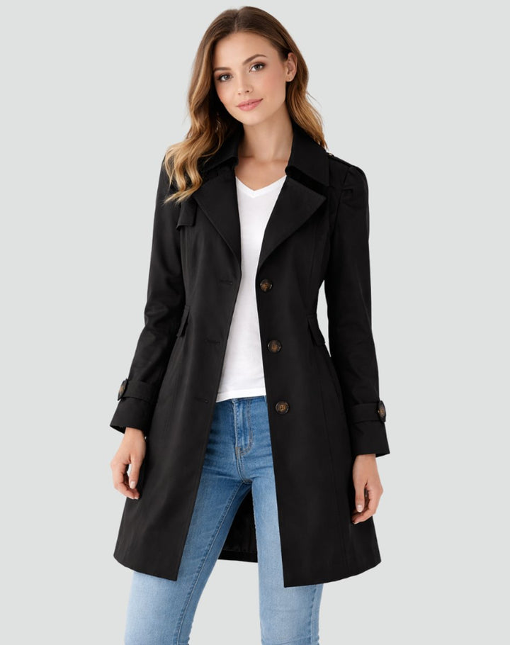 Kvinnenes klassiske trenchcoat, elegant mellomlang jakke for høst og vår.