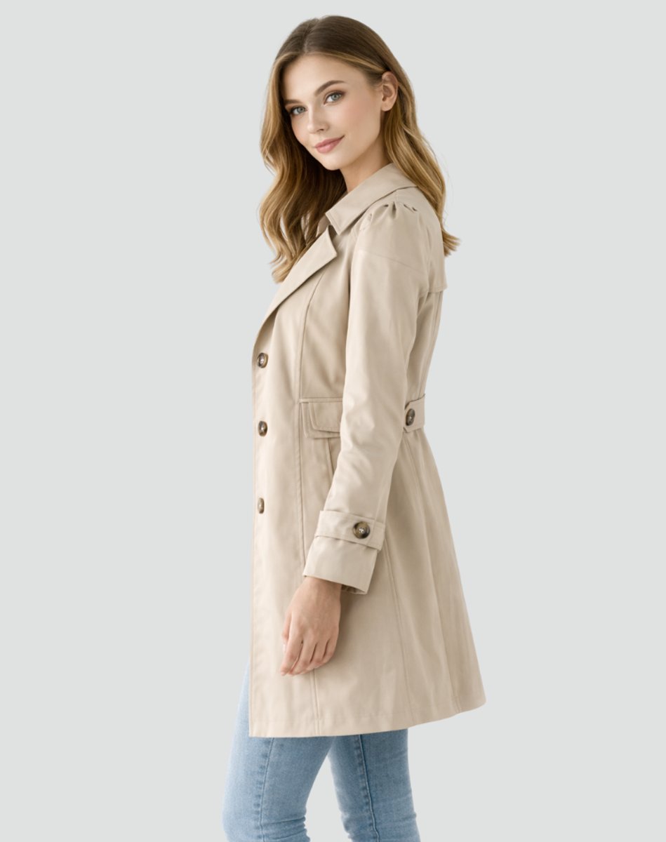 Elegant klassisk trenchcoat for kvinner, mellomlang ytterjakke med tidløs design.