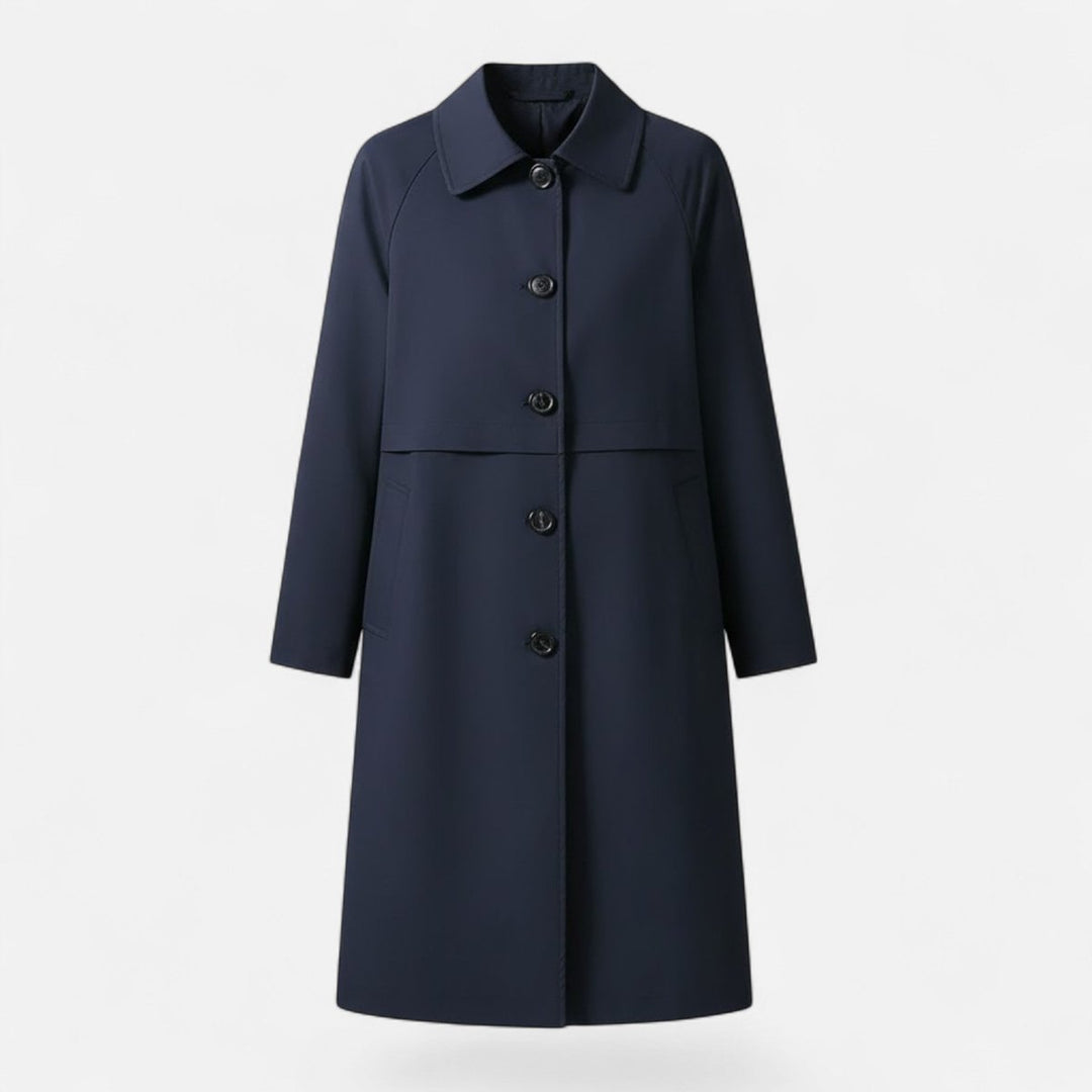 Elegant midi trenchcoat for kvinner. Tidløs design, perfekt som varm vårjakke eller stilig høstjakke.