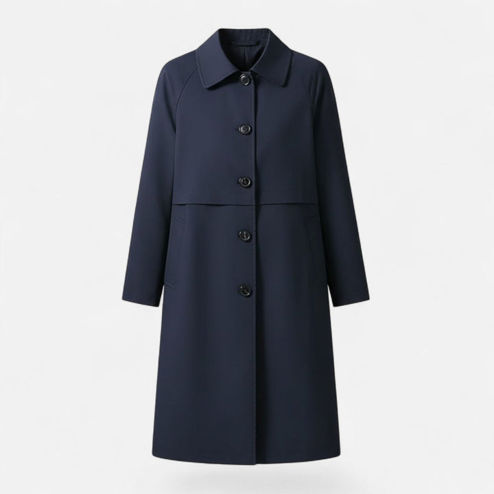 Elegant midi trenchcoat for kvinner. Tidløs design, perfekt som varm vårjakke eller stilig høstjakke.