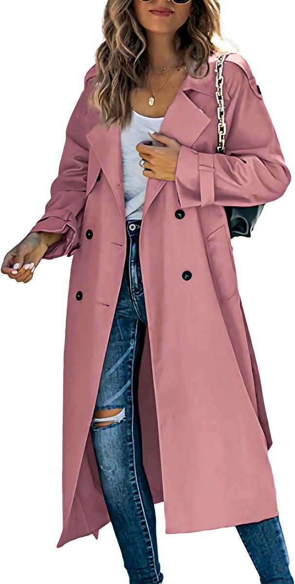 Komfortabel oversized trench coat for kvinner med justerbart belte. Moderne og klassisk damejakke.