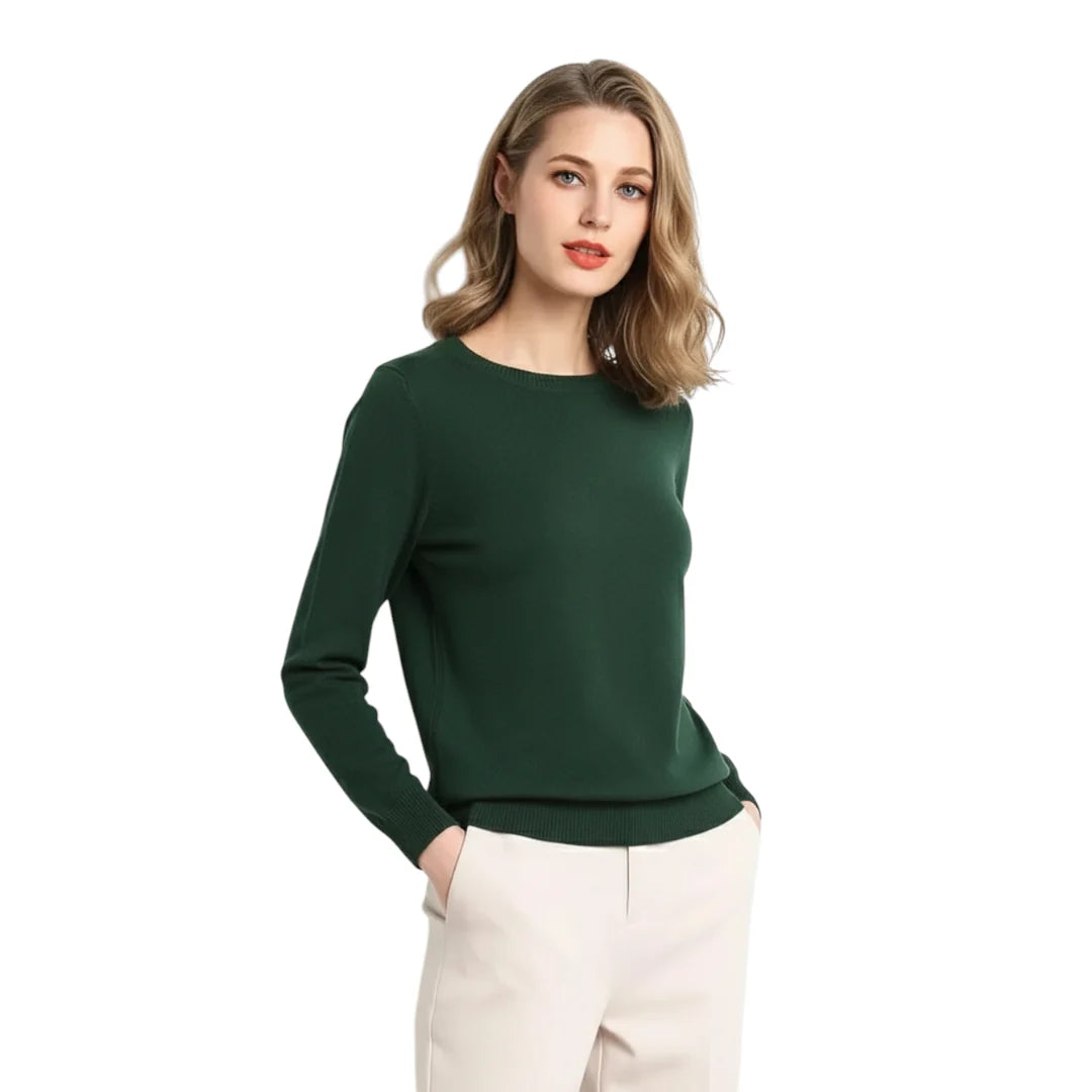 Myk og varm høstgenser dame, O-hals design, ensfarget og koselig.