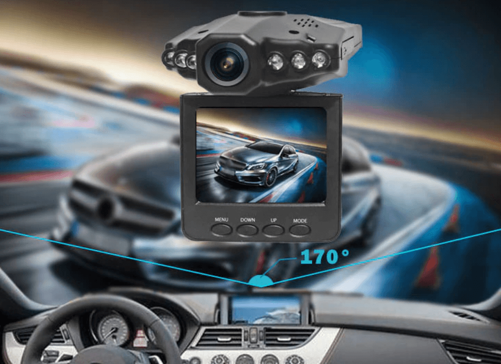 Sidevisning av 1080P Full HD dashcam, fremhever slank design og enkel installasjon i bil.
