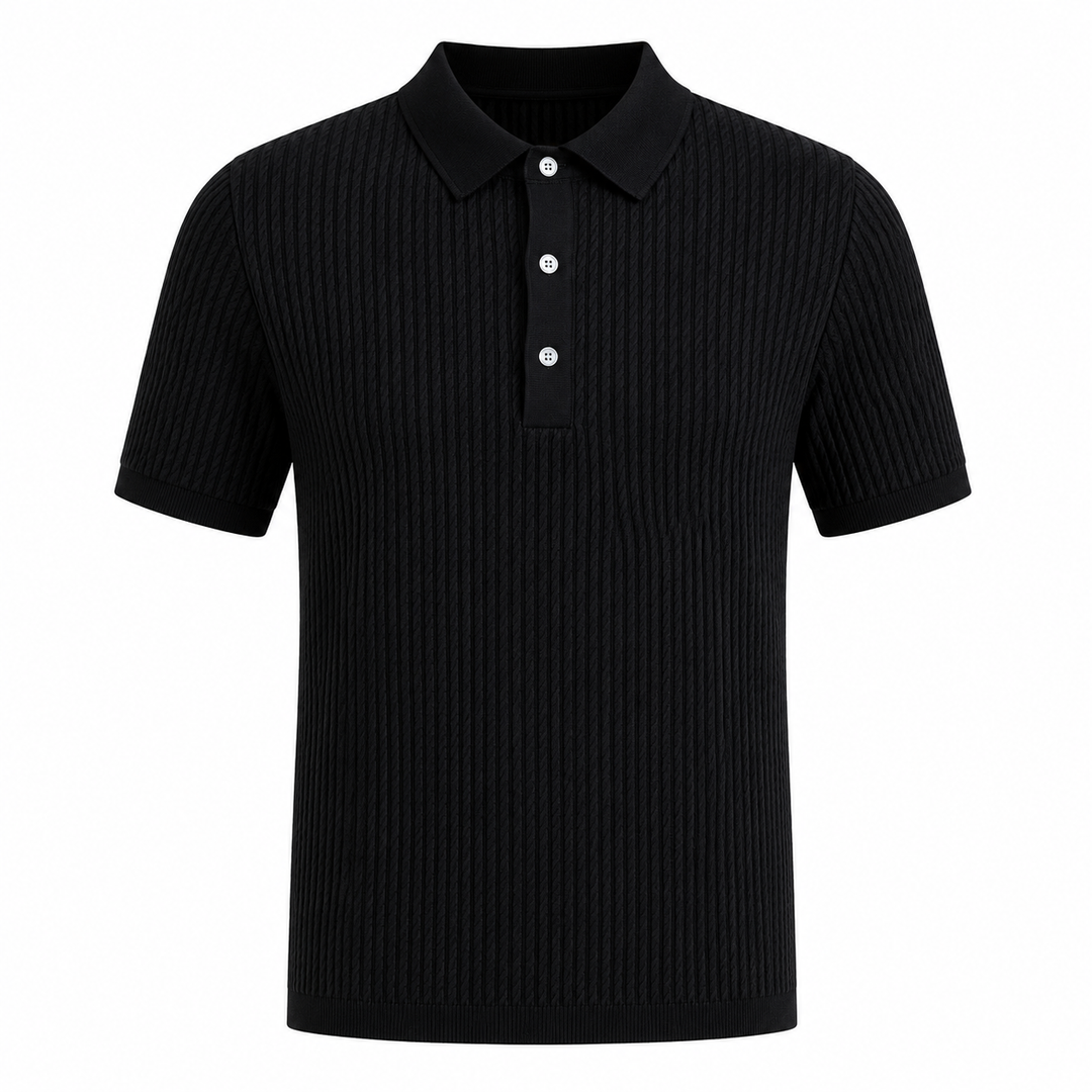 Business casual herrepolo med striper, strikket i slim fit. Ideell for sommerkontoret eller elegant fritid.
