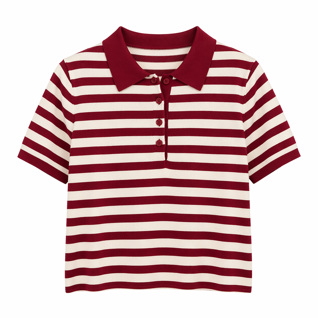 Elegant dame polo t-skjorte med striper, ideell for hverdag og sommer. Laget av pustende bomull.