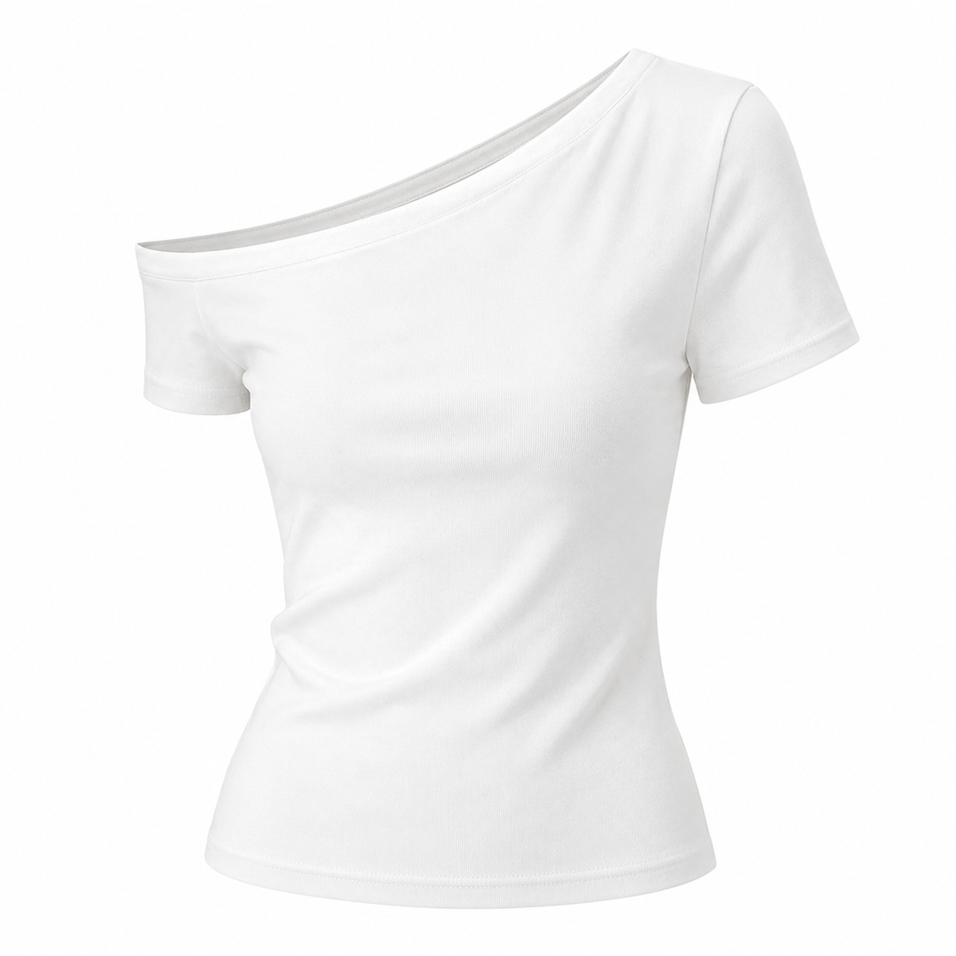 Sommerlig off-shoulder topp for dame. Elegant, kortermet og minimalistisk design gir en slim fit stil. Koreansk look.