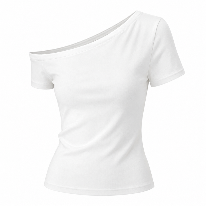 Sommerlig off-shoulder topp for dame. Elegant, kortermet og minimalistisk design gir en slim fit stil. Koreansk look.