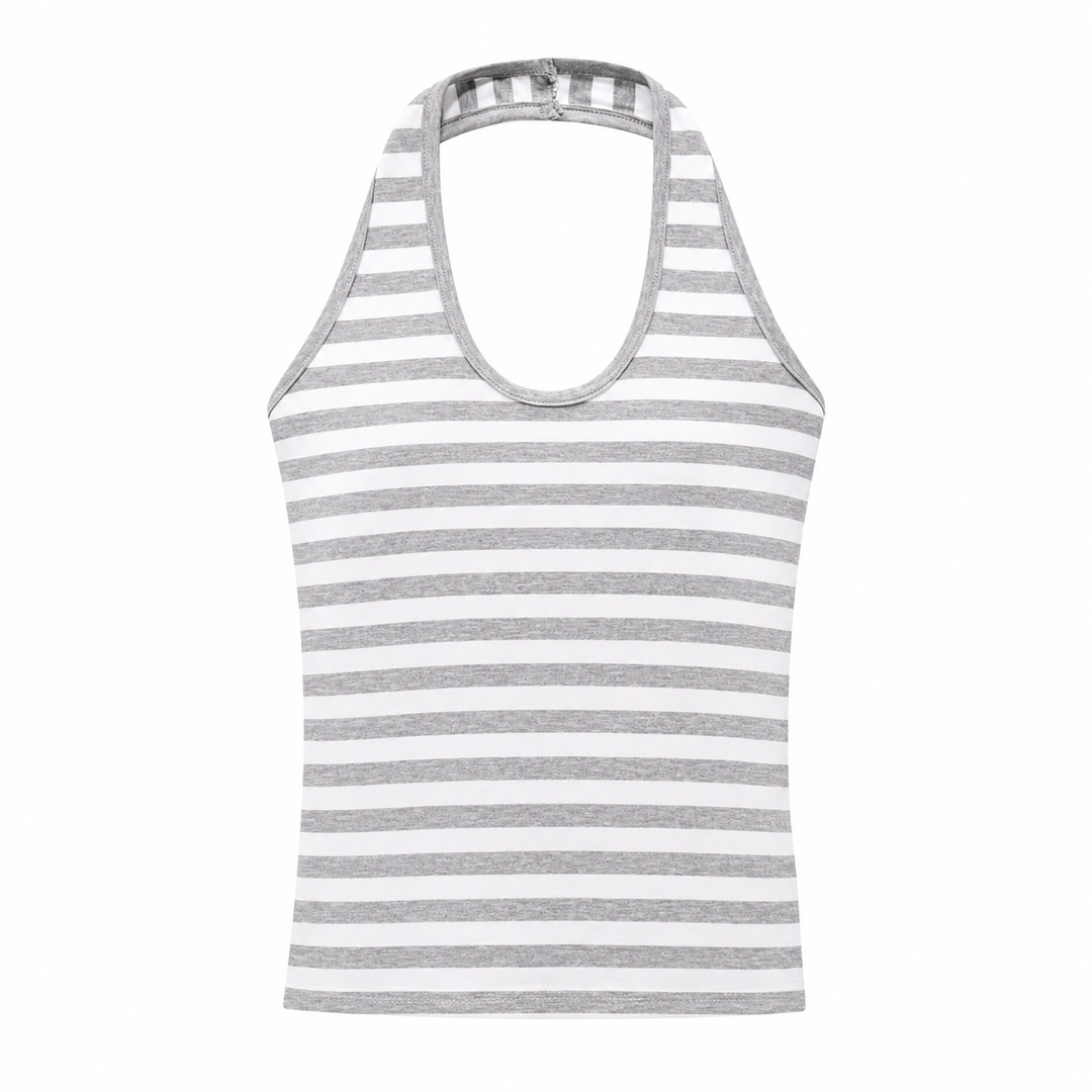 Elegant figursydd halterneck topp for kvinner, stripet sommermote ideell for varme dager og casual stil.