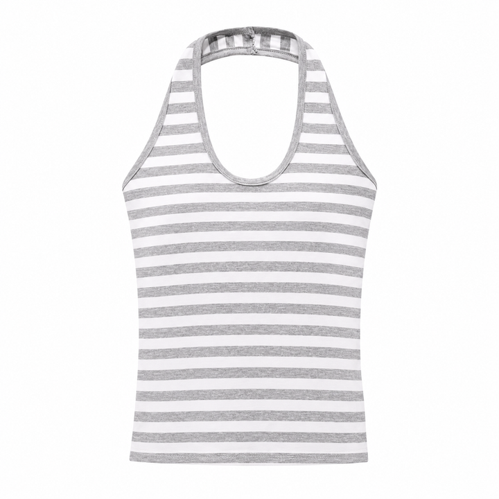 Elegant figursydd halterneck topp for kvinner, stripet sommermote ideell for varme dager og casual stil.
