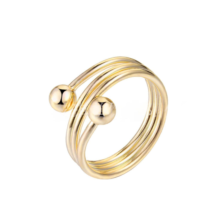 Justerbar gullfarget sfærisk ring for kvinner. Elegant design som passer til alle anledninger.