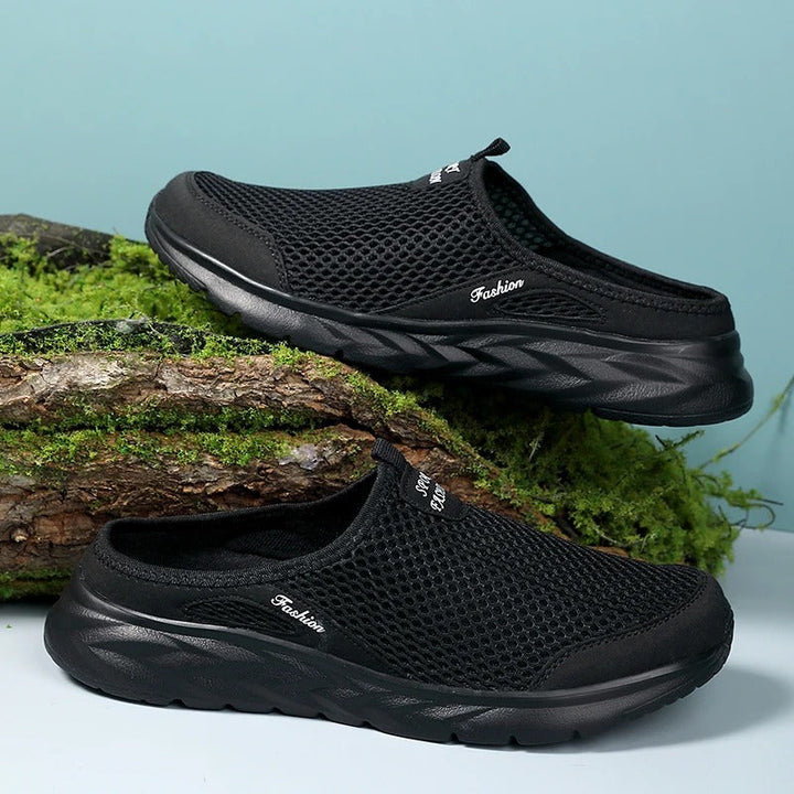 Tekstil slip-on halvsko for menn, pustende for sommeren. Lettvekt og komfortabel fritidssko.