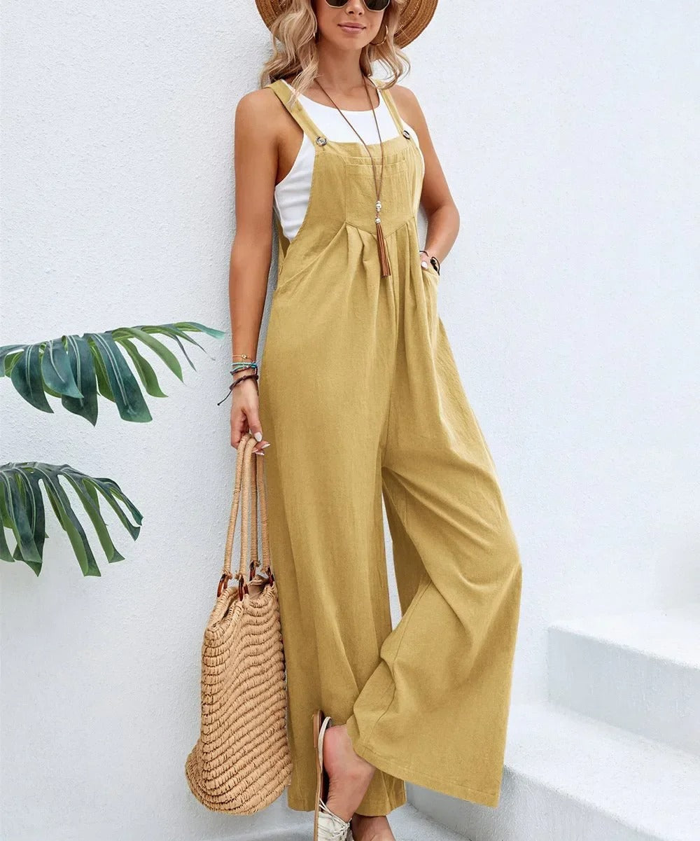 Kvinner komfortabel bib jumpsuit, løs og avslappet passform, vide ben, ideell for hverdagsbruk hele året.