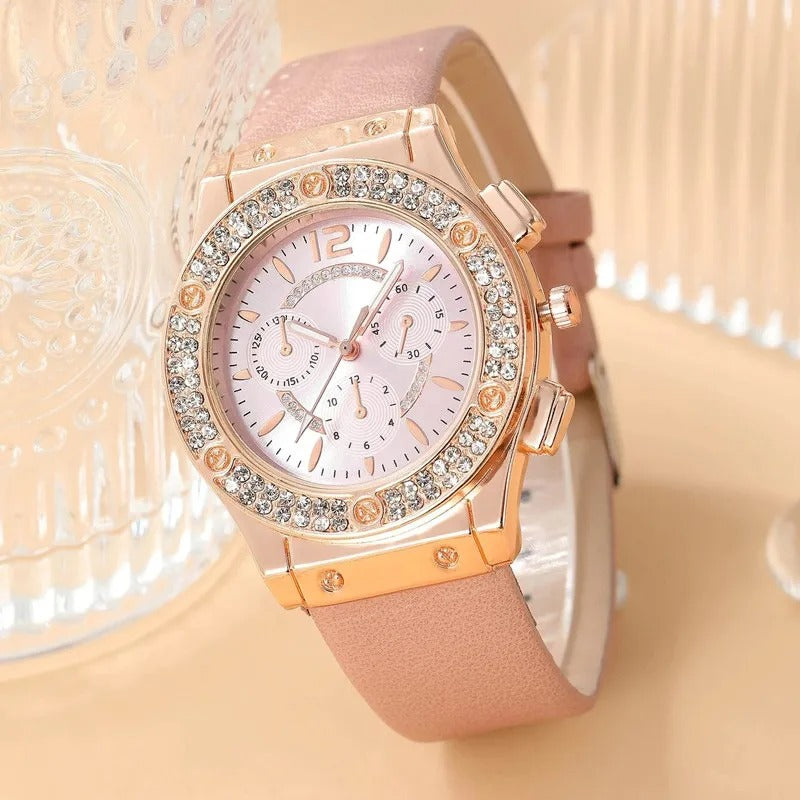 Luksus gaveeske med dameklokke og matchende rhinestone armbånd. Perfekt gaveidé for henne.