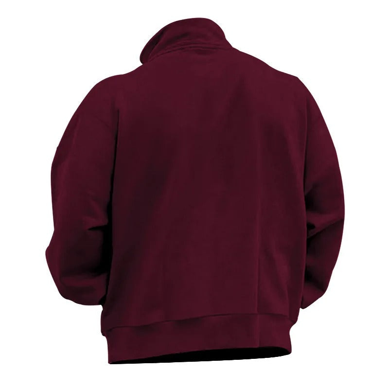 Bakside av menns langermet sweatshirt med halv glidelås. Komfortabel herregenser for casual bruk.