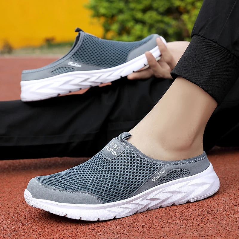 Bakside av menns slip-on mules halvsko, åpen hæl. Pustende og lett fritidssko for menn.