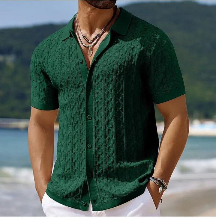 Elegant jacquard polo for menn, perfekt for både casual og sofistikert herremote.
