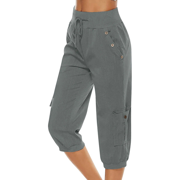 Trendy dame motebukse med cropped ben og elastisk midje, en allsidig tilføyelse til garderoben.